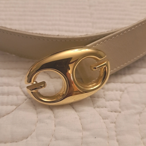Gucci Accessories - RARE AUTHENTIC VINTAGE GUCCI PUFFY MARINA LINK GOLD GG SKINNY IVORY/CREAM BELT